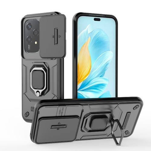 

For Honor 200 Lite Global Sliding Camshield TPU + PC Shockproof Phone Case with Holder(Black)