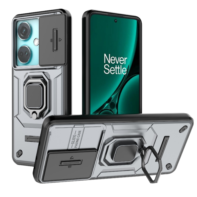 

For OnePlus Nord CE3 5G Sliding Camshield TPU + PC Shockproof Phone Case with Holder(Grey)
