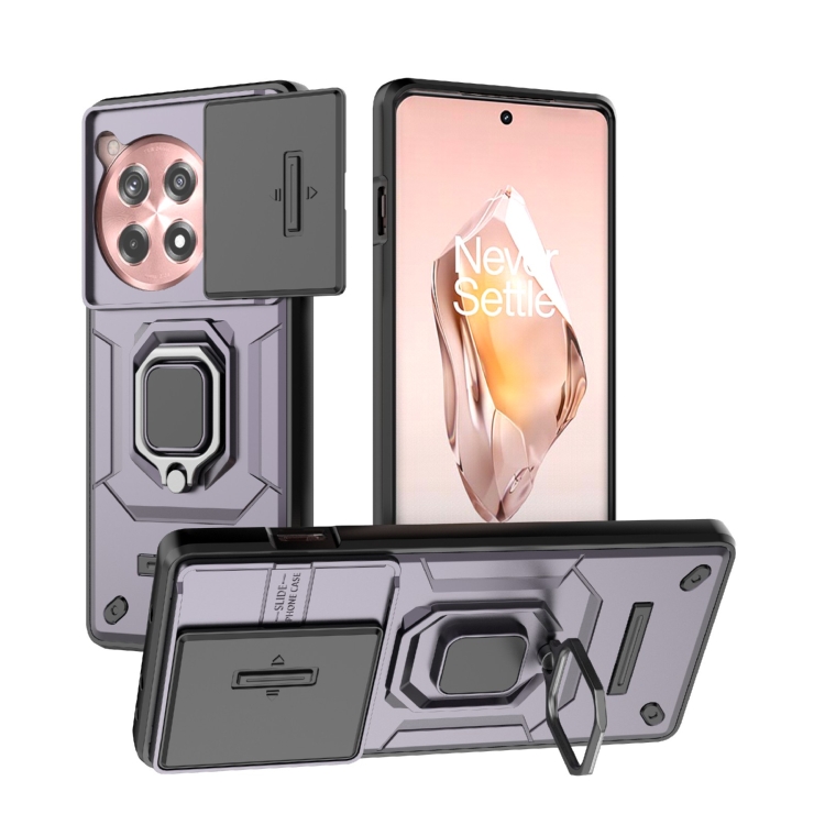 

For OnePlus ACE 3 5G Sliding Camshield TPU + PC Shockproof Phone Case with Holder(Purple)