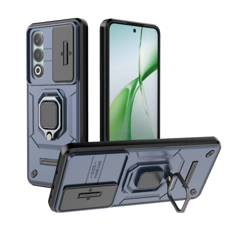 

For OnePlus Nord CE4 5G Global Sliding Camshield TPU + PC Shockproof Phone Case with Holder(Blue)