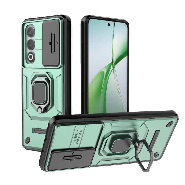 

For OnePlus Nord CE4 5G Global Sliding Camshield TPU + PC Shockproof Phone Case with Holder(Green)