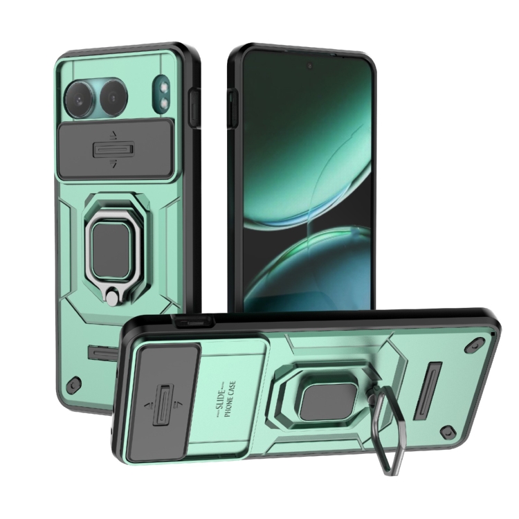 

For OnePlus Nord 4 5G Global Sliding Camshield TPU + PC Shockproof Phone Case with Holder(Green)