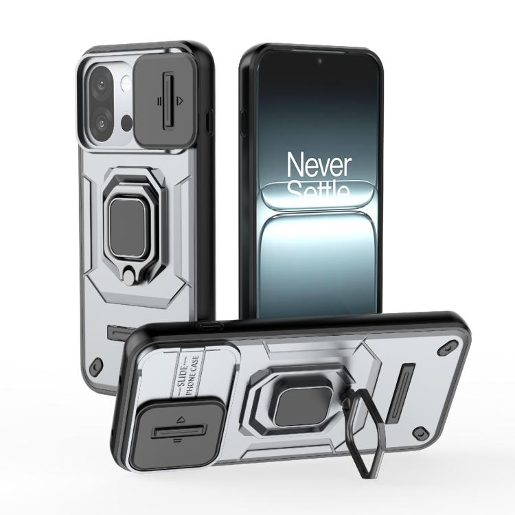 

For OnePlus 13T 5G Sliding Camshield TPU + PC Shockproof Phone Case with Holder(Grey)