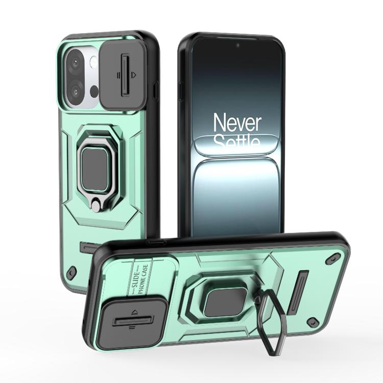 

For OnePlus 13T 5G Sliding Camshield TPU + PC Shockproof Phone Case with Holder(Green)