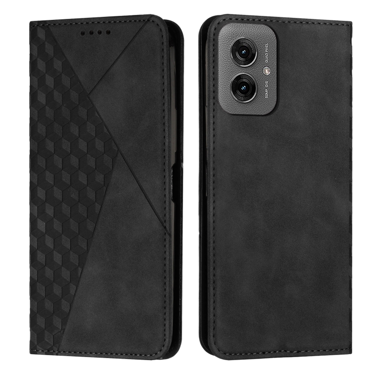 

For Motorola Moto G55 Diamond Splicing Skin Feel Magnetic Leather Phone Case(Black)