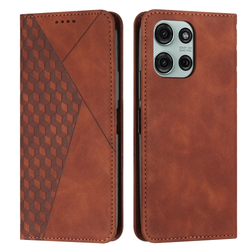 

For Motorola Moto G75 Diamond Splicing Skin Feel Magnetic Leather Phone Case(Brown)