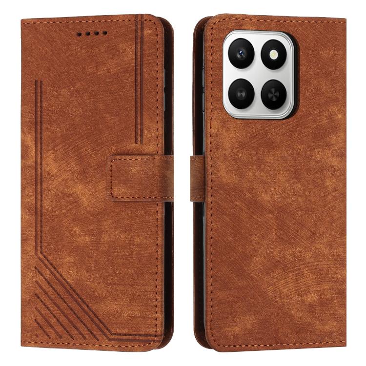 

For Honor 400 Smart 5G / X7d 5G Skin Feel Stripe Pattern Leather Phone Case with Lanyard(Brown)