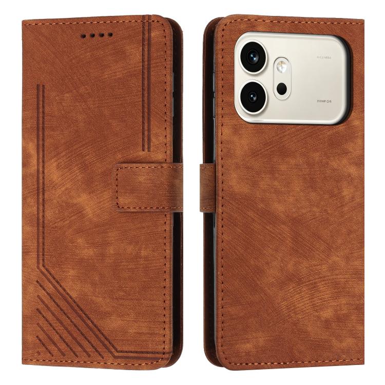 

For Honor 600 / 600 Pro Global Skin Feel Stripe Pattern Leather Phone Case with Lanyard(Brown)