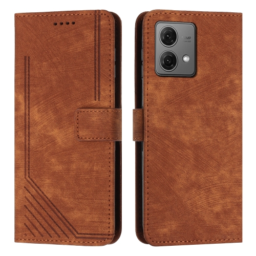 

For Motorola Edge 40 Neo Skin Feel Stripe Pattern Leather Phone Case with Lanyard(Brown)