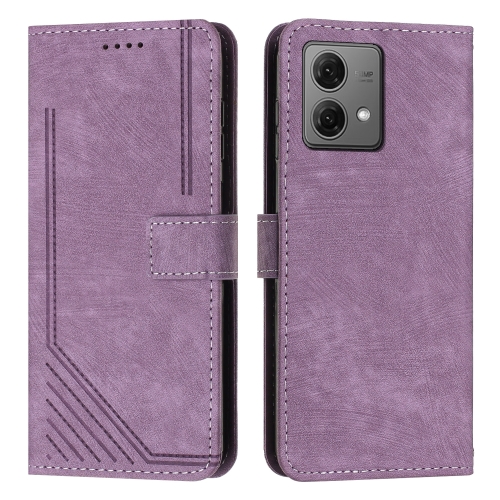 

For Motorola Edge 40 Neo Skin Feel Stripe Pattern Leather Phone Case with Lanyard(Purple)