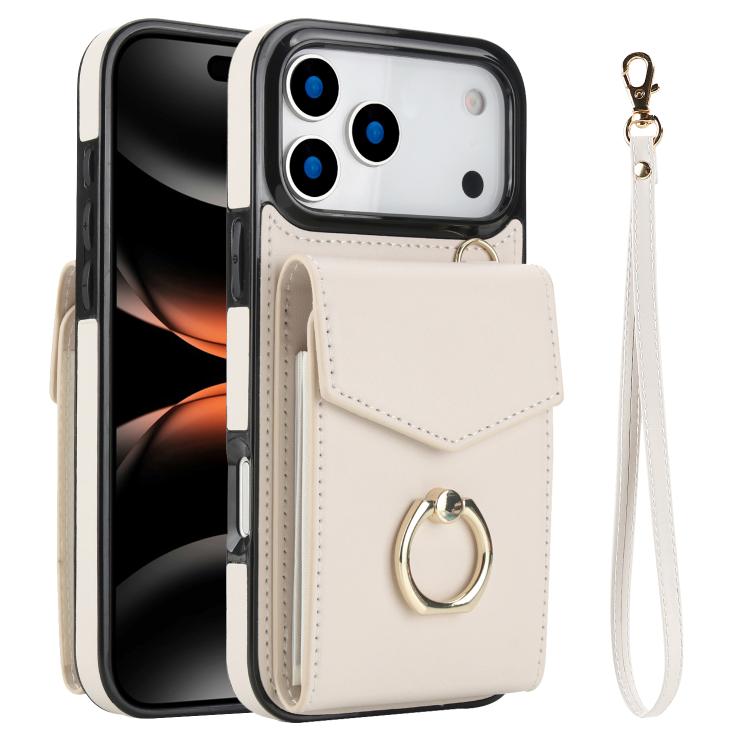 

For iPhone 17 Pro Ring Holder RFID Card Slot Phone Case(Beige)