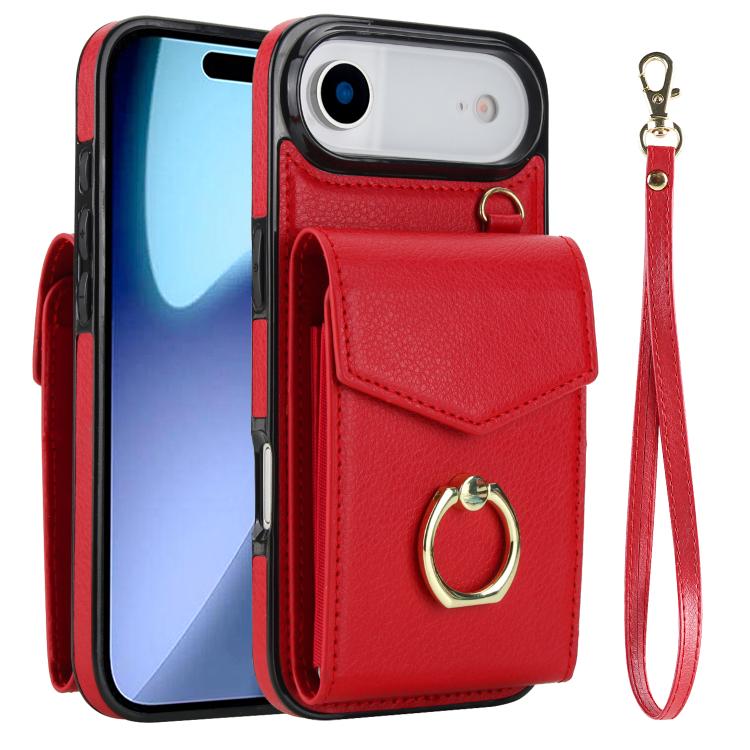 

For iPhone 17 Air Ring Holder RFID Card Slot Phone Case(Red)