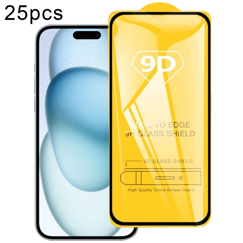 

For iPhone 15 / 15 Pro 25pcs 9D Full Glue Screen Tempered Glass Film