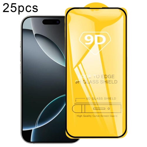 

For iPhone 16 Plus 25pcs 9D Full Glue Screen Tempered Glass Film