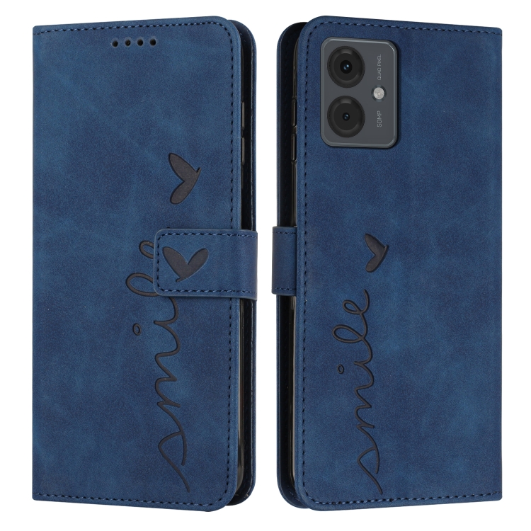 

For Motorola Moto G14 Skin Feel Heart Pattern Leather Phone Case(Blue)