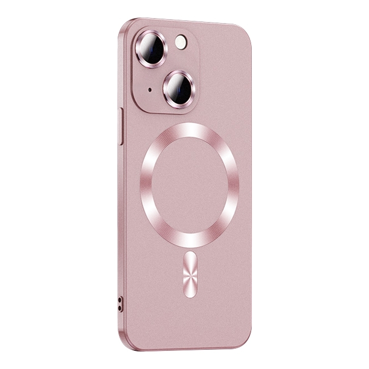 

For iPhone 15 Liquid Lens Protector Magsafe Phone Case(Gold Pink)