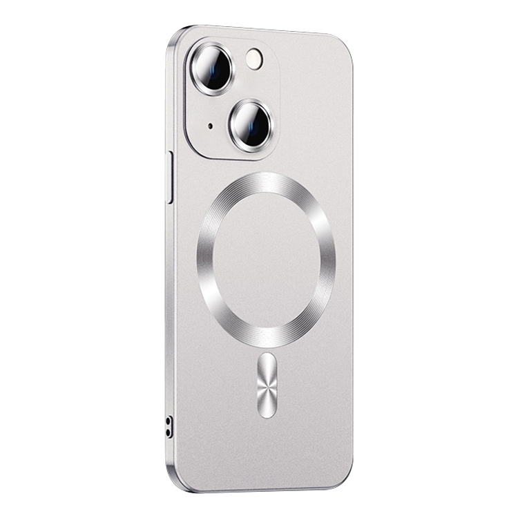 

For iPhone 15 Liquid Lens Protector Magsafe Phone Case(Silver)