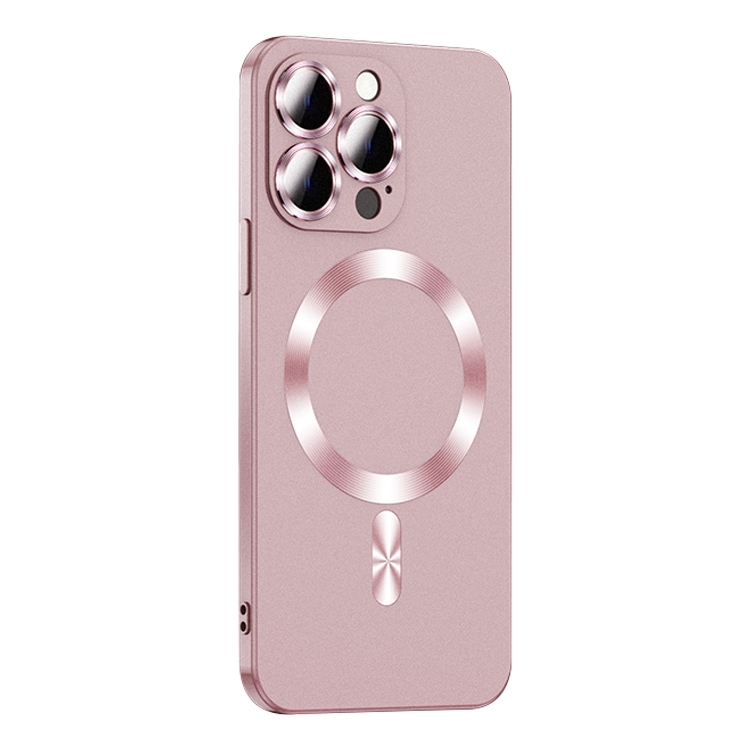 

For iPhone 15 Pro Liquid Lens Protector Magsafe Phone Case(Gold Pink)