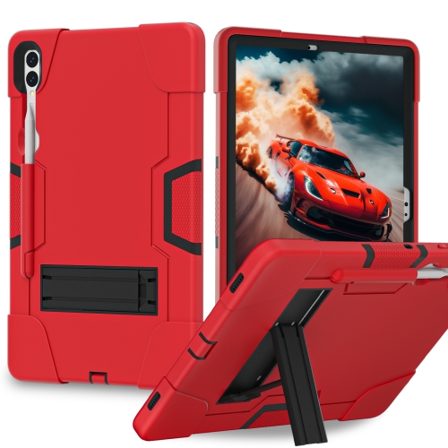 

For Samsung Galaxy Tab S9+ Contrast Color Silicone PC Tablet Case with Holder(Red + Black)