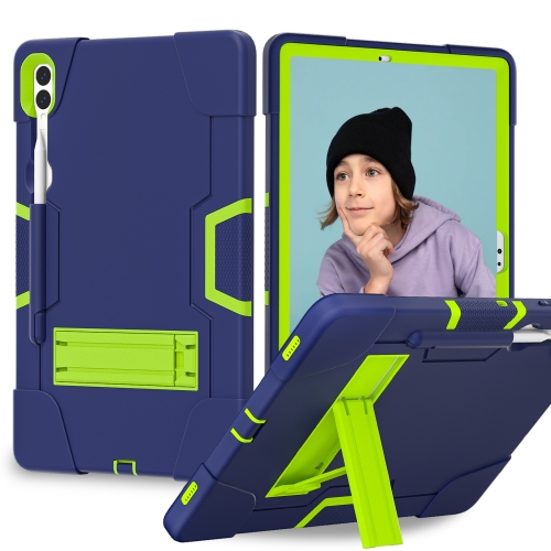 For Samsung Galaxy Tab S9+ Contrast Color Silicone PC Tablet Case with Holder(Navy Blue + Green)