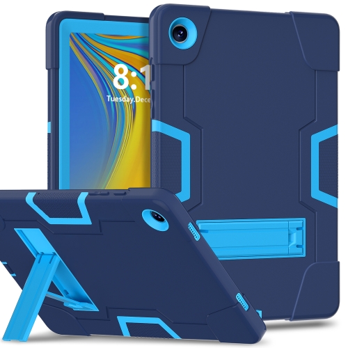 For Samsung Galaxy Tab A9+ Contrast Color Silicone PC Tablet Case with Holder(Navy Blue + Blue) for samsung galaxy s23 fe 5g variety brave armor finger loop holder phone case blue