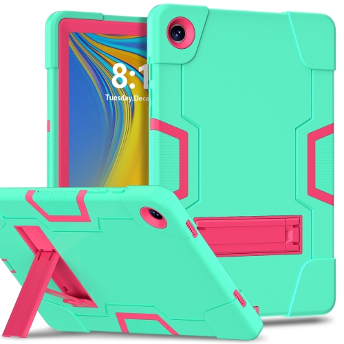 

For Samsung Galaxy Tab A9+ Contrast Color Silicone PC Tablete Case with Holder(Mint Green + Rose Red)