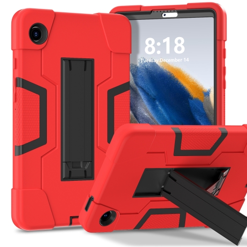 

For Samsung Galaxy Tab A9 Contrast Color Silicone PC Tablet Case with Holder(Red + Black)