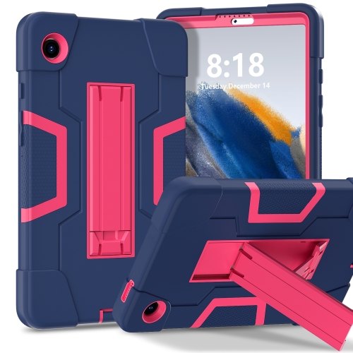 

For Samsung Galaxy Tab A9 Contrast Color Silicone PC Tablet Case with Holder(Navy Blue + Rose Red)