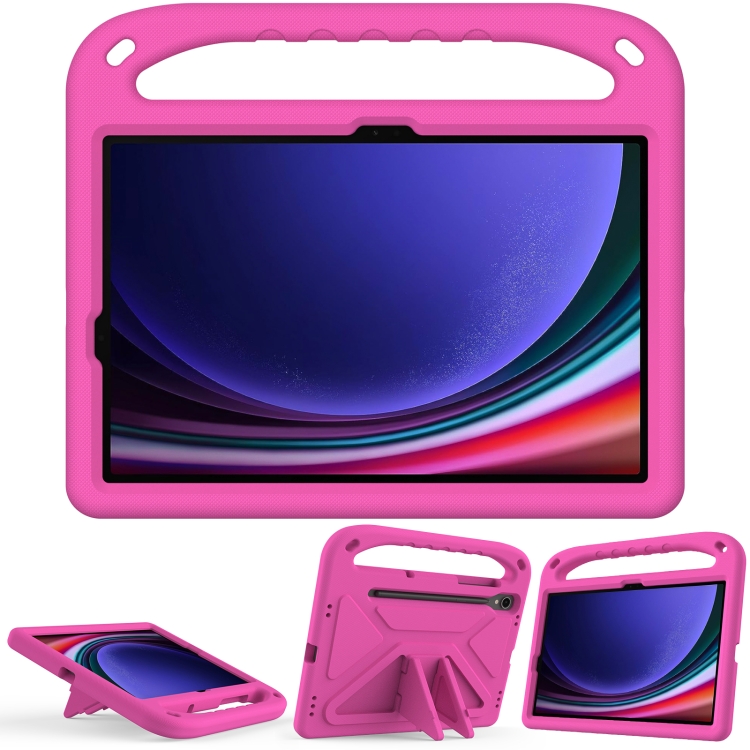 

For Samsung Galaxy Tab S9 Handle EVA Shockproof Tablet Case with Holder(Rose Red)