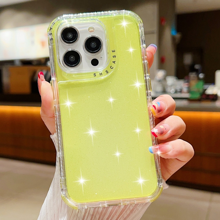 

For iPhone 15 Pro Glitter Powder 3-in-1 TPU + PC Phone Case(Yellow)