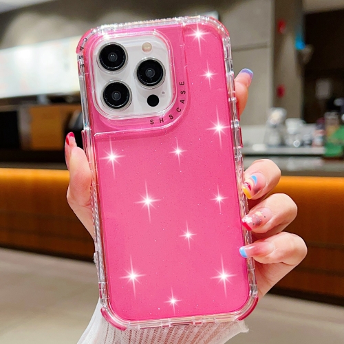 

For iPhone 15 Pro Glitter Powder 3-in-1 TPU + PC Phone Case(Rose Red)