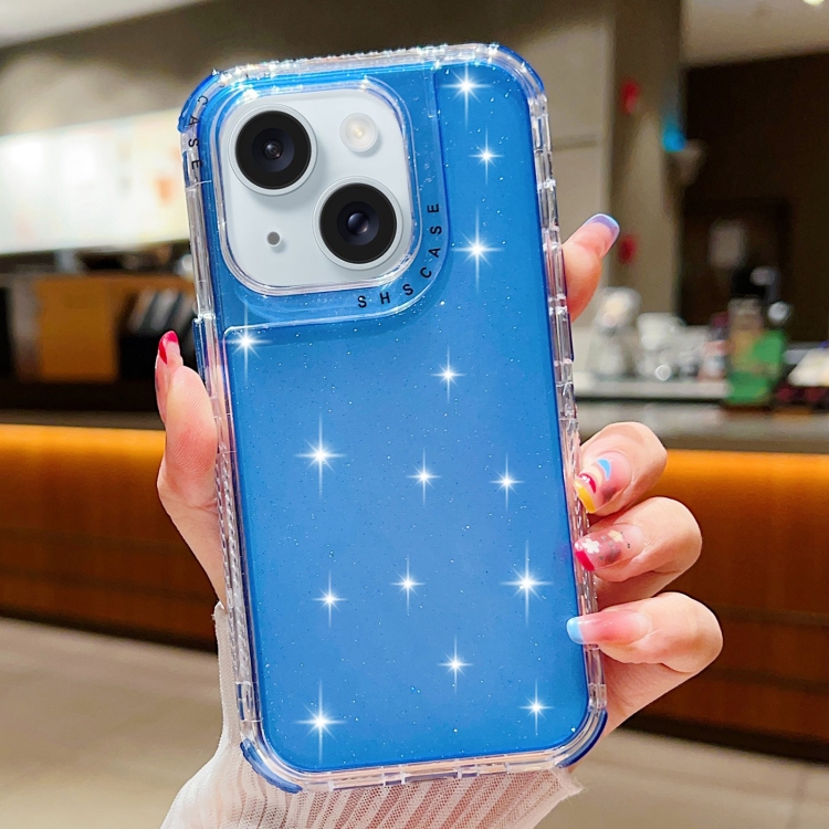 

For iPhone 15 Glitter Powder 3-in-1 TPU + PC Phone Case(Blue)