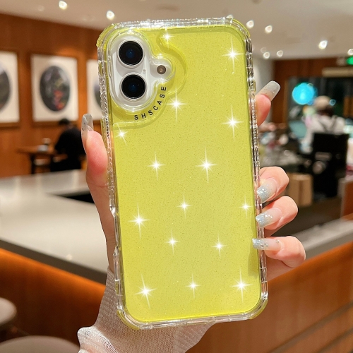

For iPhone 16 Plus Glitter Powder 3-in-1 TPU + PC Phone Case(Yellow)