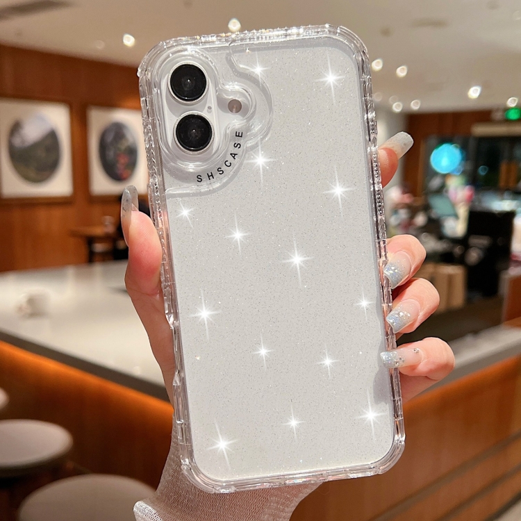 

For iPhone 16 Plus Glitter Powder 3-in-1 TPU + PC Phone Case(Transparent)