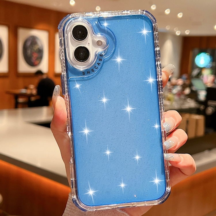 

For iPhone 16 Glitter Powder 3-in-1 TPU + PC Phone Case(Blue)