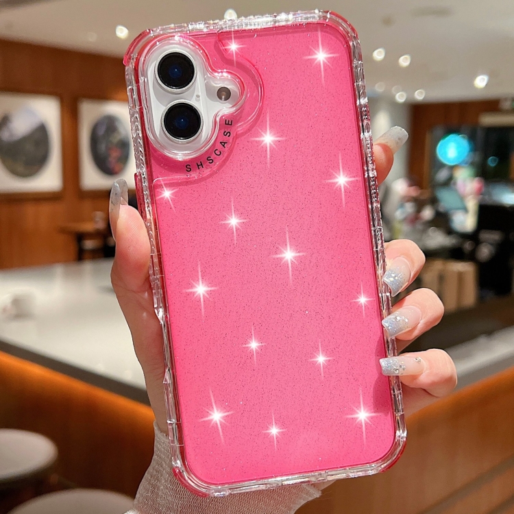 

For iPhone 16 Glitter Powder 3-in-1 TPU + PC Phone Case(Rose Red)
