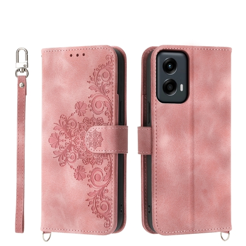 

For Motorola Moto G Stylus 5G 2024 Skin-feel Flowers Embossed Wallet Leather Phone Case(Pink)