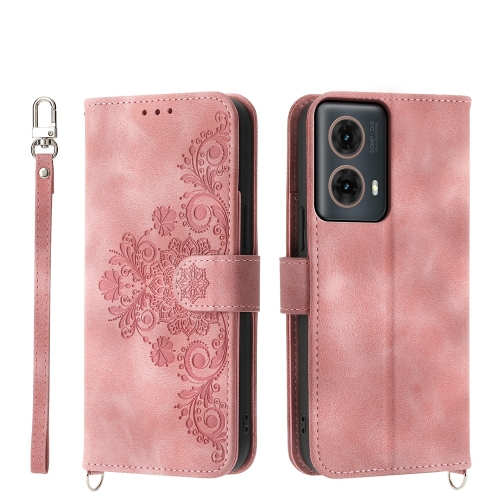 

For Motorola Moto G85 Skin-feel Flowers Embossed Wallet Leather Phone Case(Pink)