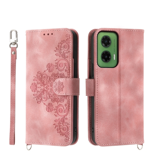 

For Motorola Moto G75 5G Skin Feel Flowers Embossed Wallet Leather Phone Case(Pink)