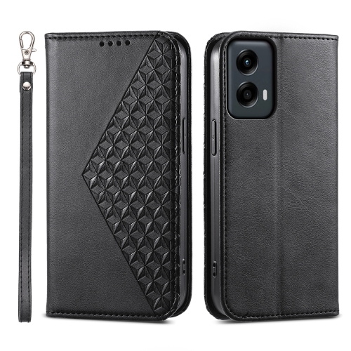 

For Motorola Moto G Stylus 5G 2024 Cubic Grid Calf Texture Magnetic Leather Phone Case(Black)