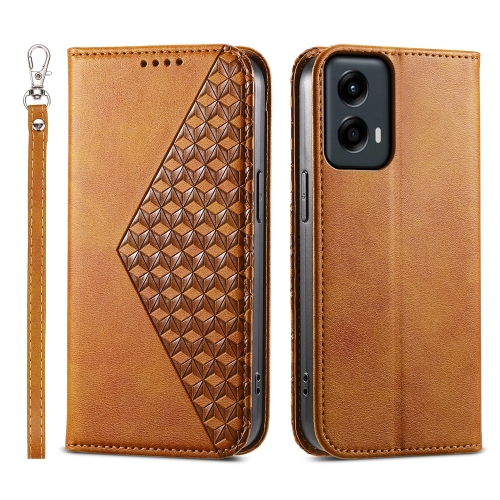 

For Motorola Moto G Stylus 5G 2024 Cubic Grid Calf Texture Magnetic Leather Phone Case(Yellow)