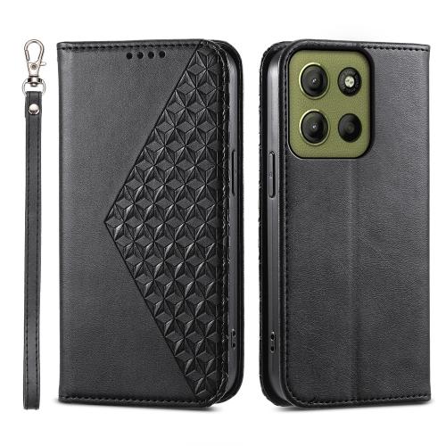 

For Motorola Moto G15 Cubic Grid Calf Texture Magnetic Leather Phone Case(Black)