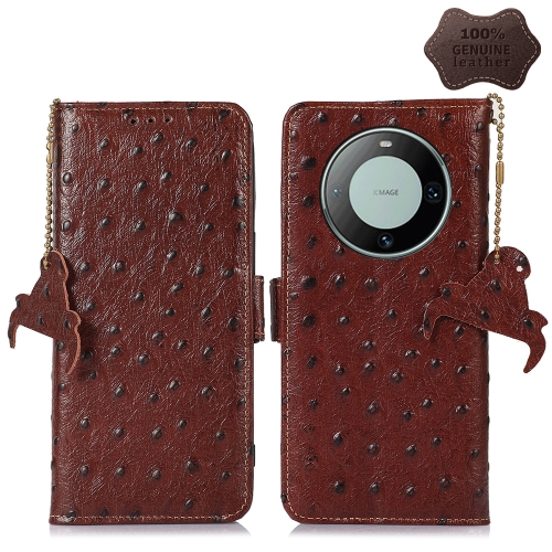 

For Huawei Mate 60 Ostrich Pattern Genuine Leather RFID Phone Case(Coffee)