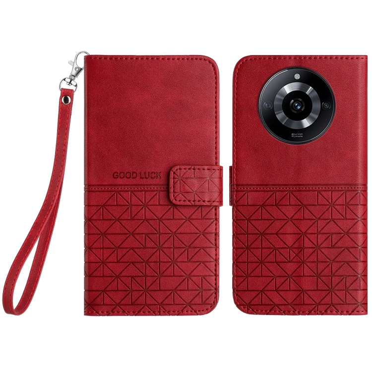

For Realme 11 Rhombic Texture Leather Phone Case with Lanyard(Red)