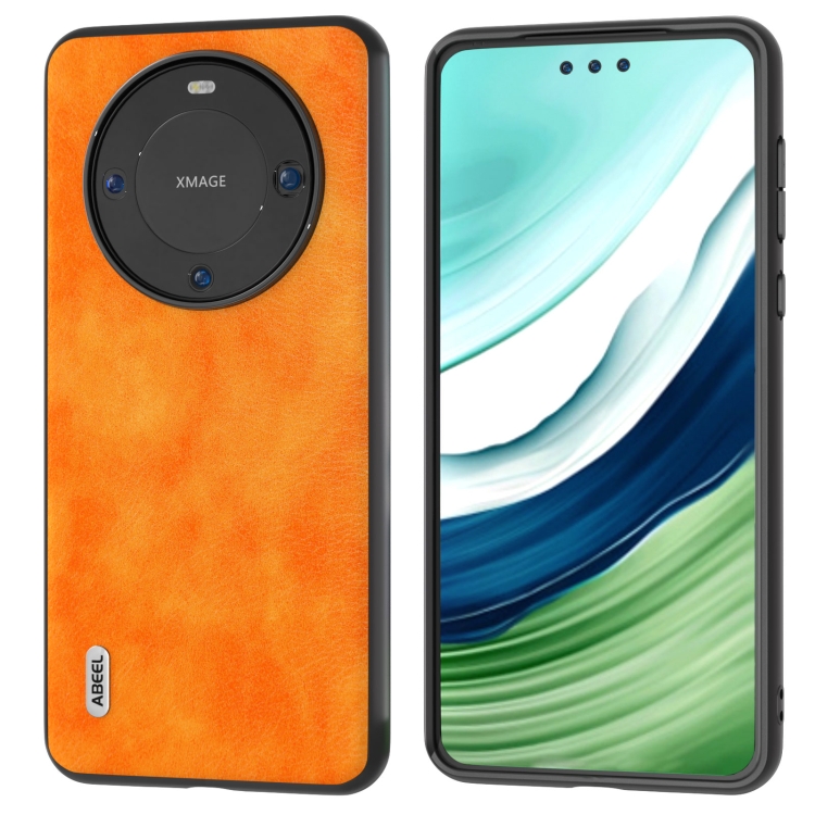

For Huawei Mate 60 Pro ABEEL Dual Color Lichi Texture PU Phone Case(Orange)