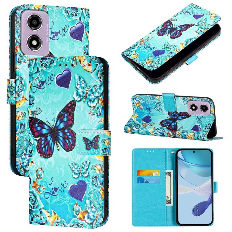 

For Motorola Moto E14 Colored Drawing Pattern Plain Weave Leather Phone Case(Caring Butterfly)