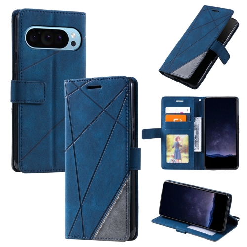 For Google Pixel 9 Pro Skin Feel Splicing Leather Phone Case(Blue) чехол rack case для google pixel 6 rose gold