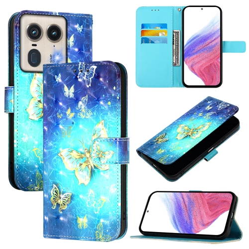 

For Motorola Edge 50 5G Global 3D Painting Horizontal Flip Leather Phone Case(Golden Butterfly)