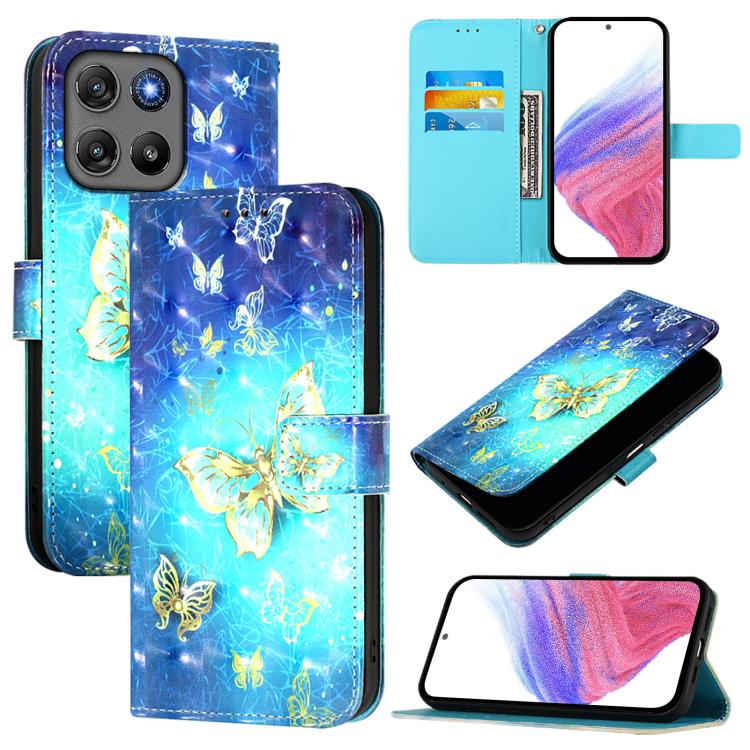 

For Motorola Moto G67 Power 5G 3D Painting Horizontal Flip Leather Phone Case(Golden Butterfly)