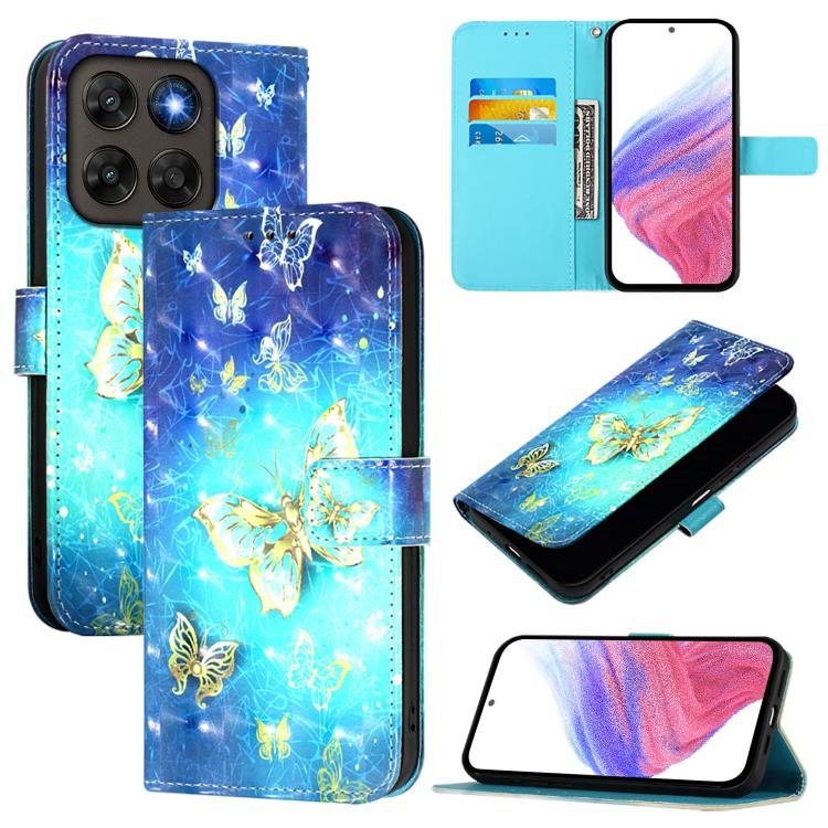 

For Motorola Moto G87 / G67 / G77 5G 3D Painting Horizontal Flip Leather Phone Case(Golden Butterfly)